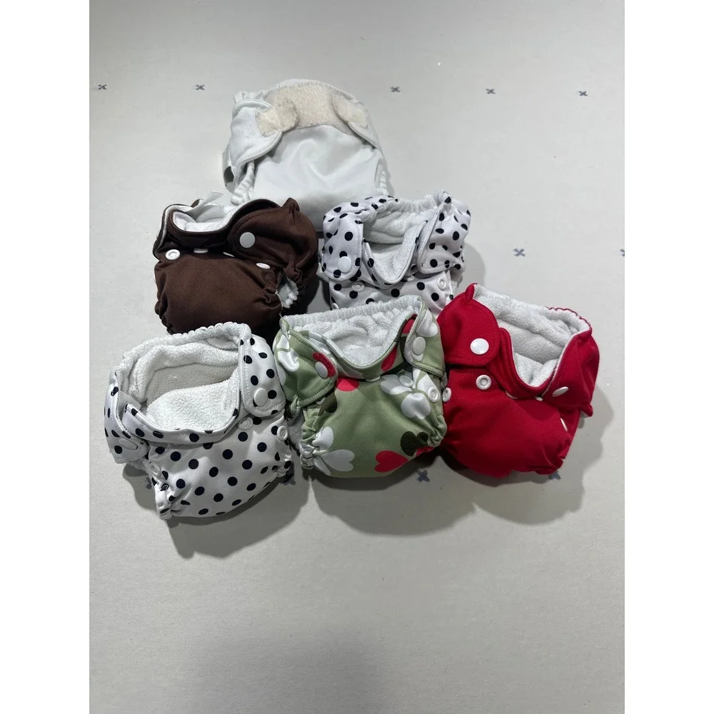 Lot of 6 Newborn and Small Reusable Cloth Diapers Snaps and Hook Loop Fasteners